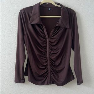 SHEIN Purple Ruched long Sleeve Blouse with Notched Collar. Size xl